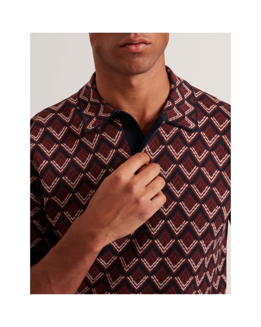 Ted Baker Red Jacquard Short-Sleeve Polo Shirt for men