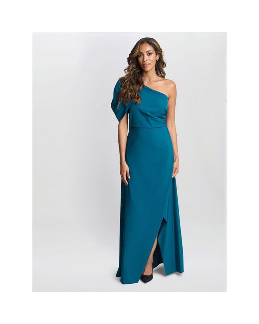 Gina Bacconi Blue Tori One Shoulder Crepe Maxi Dress