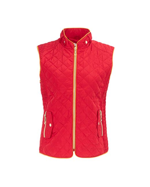 Miso Red Stand Collar Full Zip Hip Length Gilet