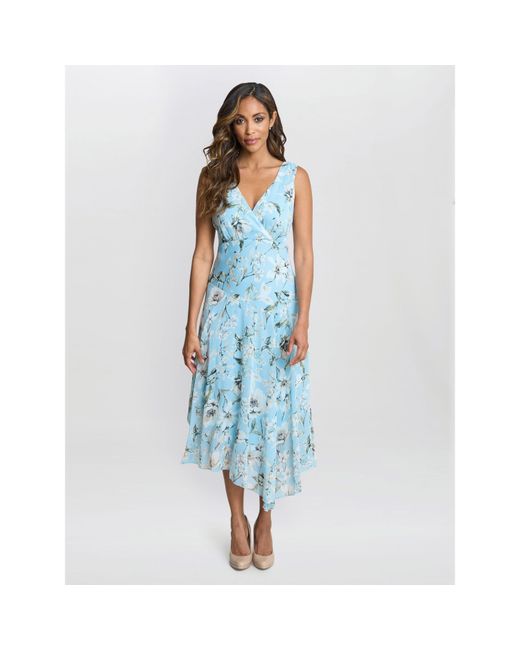 Gina Bacconi Blue Cressida Floral Print Chiffon Dress