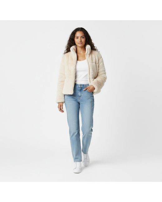 Jack Wills Natural Jw Fur Long Sleeve Short Puffer Jacket