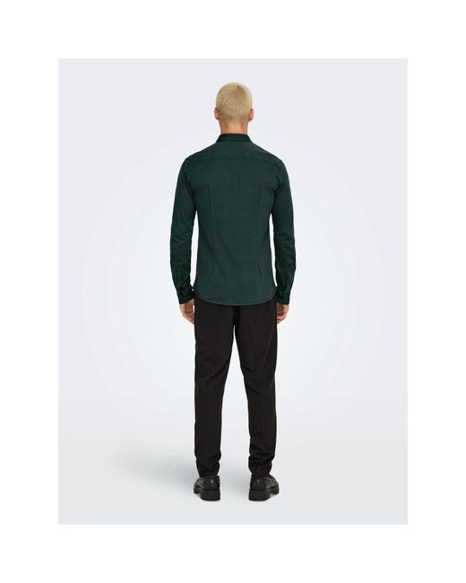 ONLY Green Long-Sleeve Plain Shirt for men