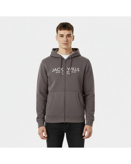 Jack Wills Gray Pinebrook Graphic Zip Hoodie for men