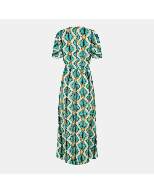 AX Paris Green Print V Neck Tie Detail Short Sleeve Midi Dress