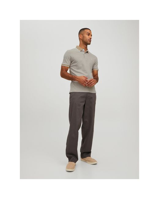 Jack & Jones Gray Paulos Tipped Pique Short Sleeve Polo Shirt for men