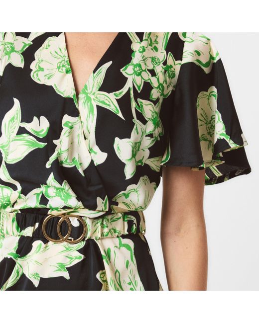 AX Paris Green Floral Printed Short Sleeve Belted Wrap Midi Dress