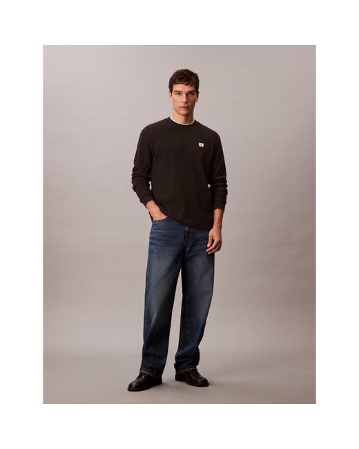 Calvin Klein Black Ckj Waffle Long-Sleeve T-Shirt for men