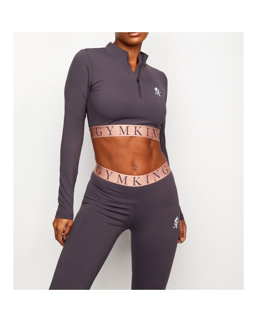 Gym King Gray Impact Quarter Zip Funnel Neck Crop Top