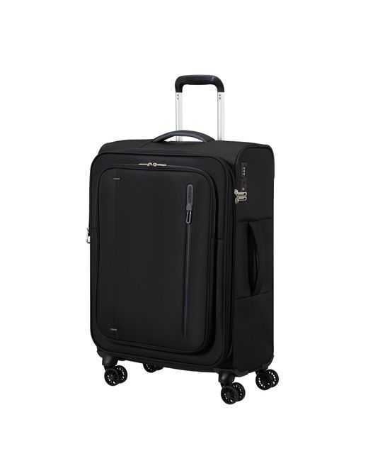 American Tourister Black Cloudrider Spinner 67X44X26/28Cm Exp Tsa Medium Soft Suitcase