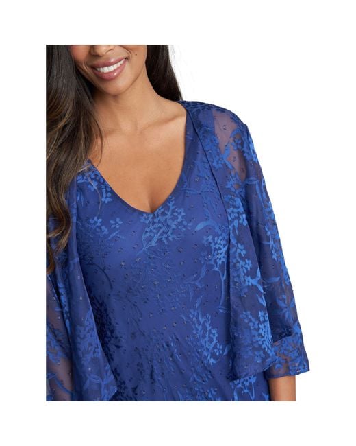 Gina Bacconi Blue Barbara Midi Dress With Cascade Jacket