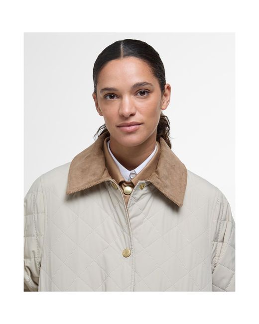 Barbour Gray Corinne Corduroy Trim Long Sleeve Quilted Jacket