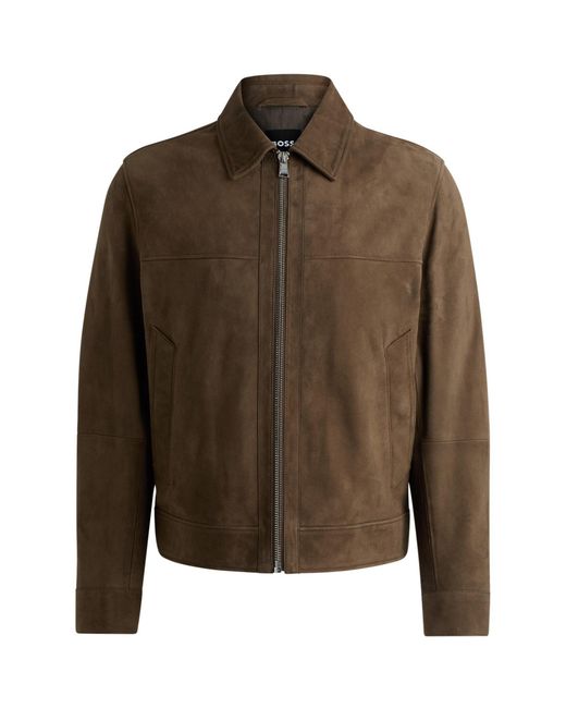 Boss Brown H-Malbano5 Leather Jacket for men