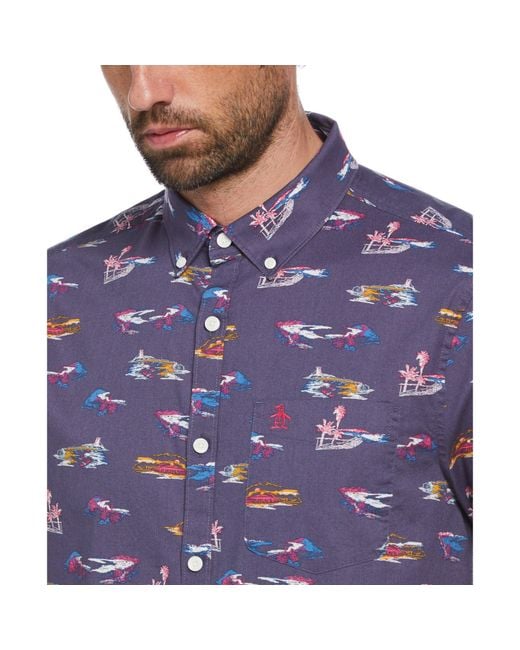 Original Penguin Blue Short-Sleeve Plain Shirt for men