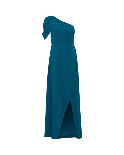 Gina Bacconi Blue Tori One Shoulder Crepe Maxi Dress
