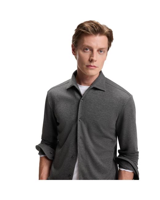 Boss Gray Rudy Double Breasted Lyocell Long Sleeve Slim Fit Shirt for men