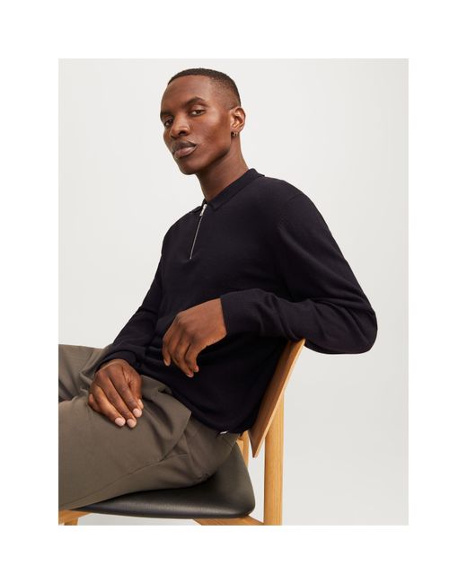 Jack & Jones Blue Emil Half Zip Knitted Polo for men