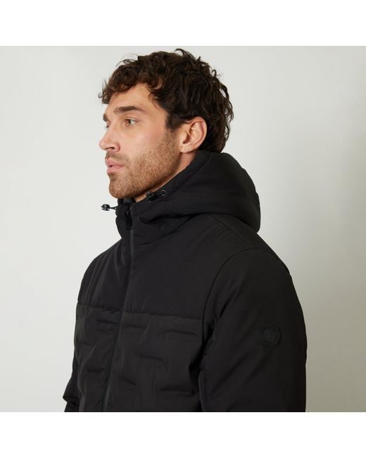 Threadbare Black Panel Hooded Full Zip Quilted Jacket for men