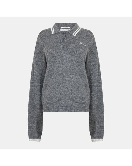 Jack Wills Gray Knitted Long Sleeve Polo Shirt
