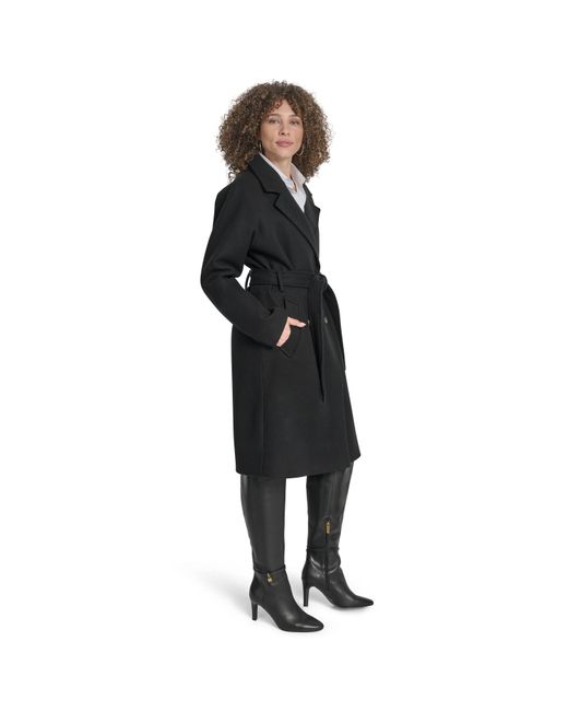 DKNY Black Wrap Overcoat