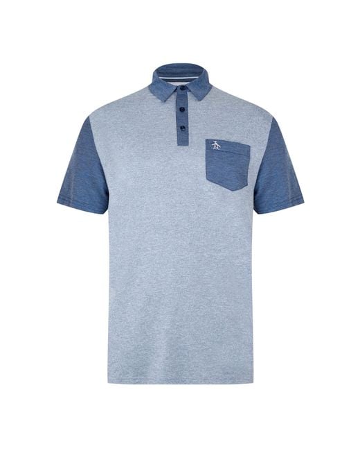 Original Penguin Blue Colour Block Short-Sleeve Performance Polo Shirt for men