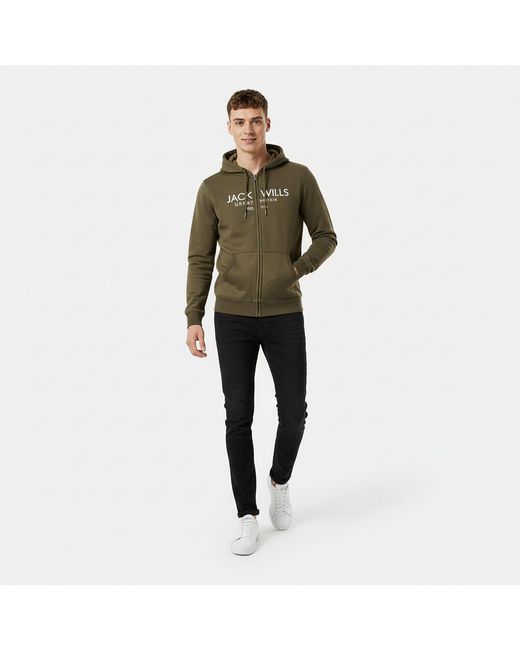 Jack Wills Green Pinebrook Graphic Zip Hoodie for men