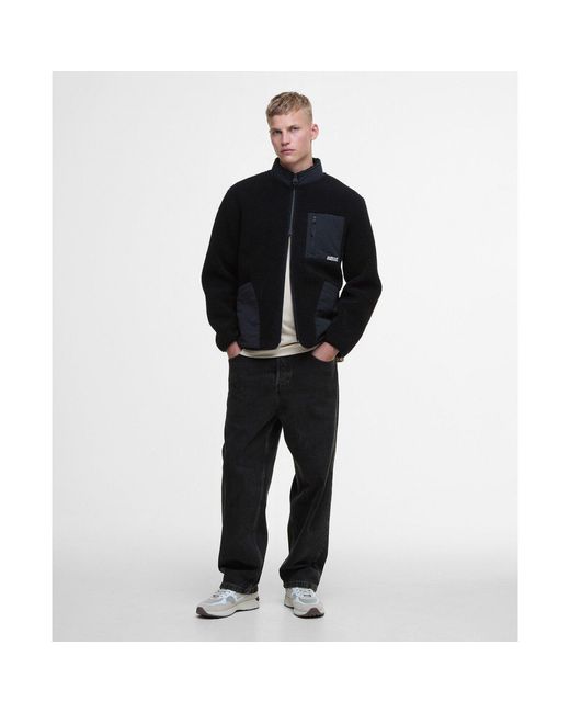 Barbour Black Adams Oversized Funnel Neck Long Sleeve Teddy Coat for men