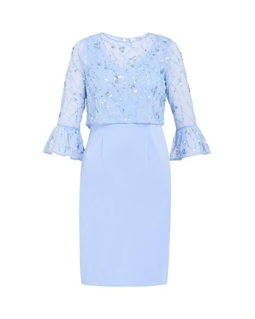 Gina Bacconi Blue Pippa Beaded Jacket Crepe Shift Dress