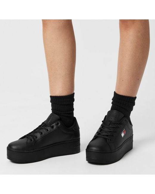 Tommy Hilfiger Black Essential Icon Flatform Trainers