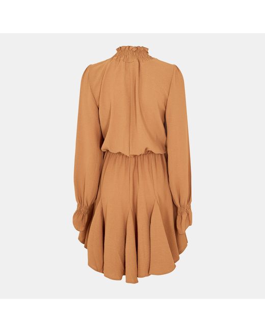 AX Paris Brown Camel High Neck Shirred Detail Skater Dress