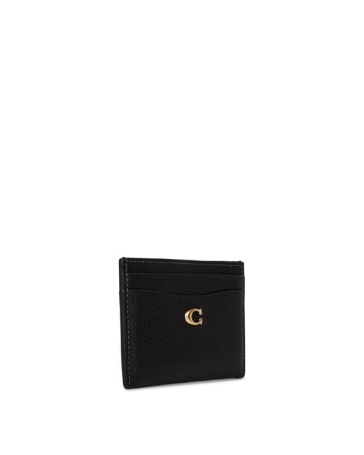 COACH Black Polished Pebble Leather Essential Card Case Handbags
