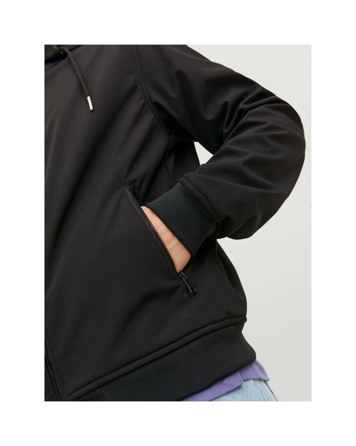 Jack & Jones Black Zipped Hooded Softshell Jacket for men