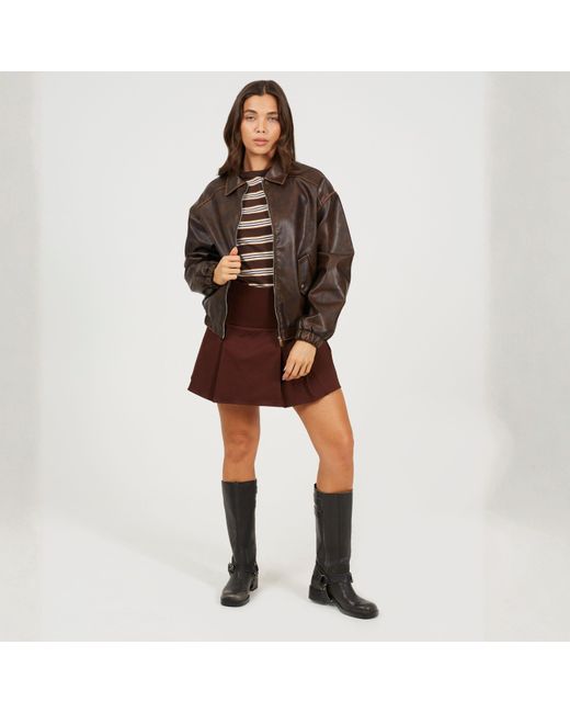 Brave Soul Brown Bs Vintage Finish Faux Leather Bomber With Collar