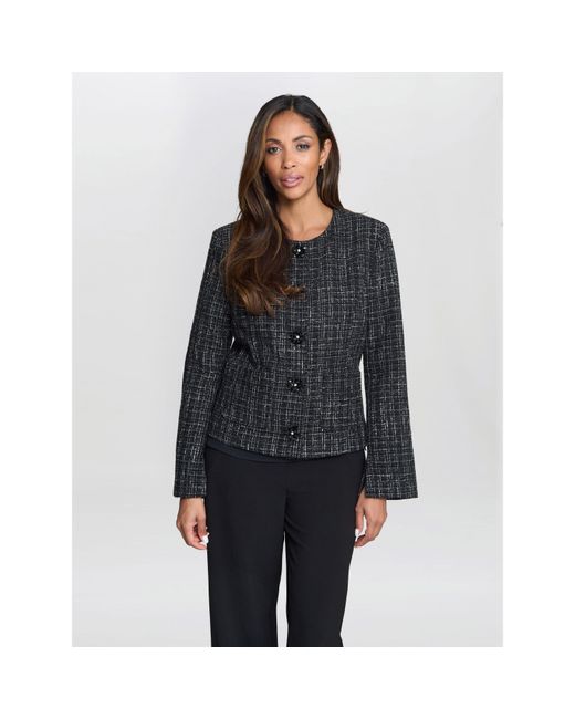 Gina Bacconi Blue Alisson Tweed Knitted Button Front Jacket