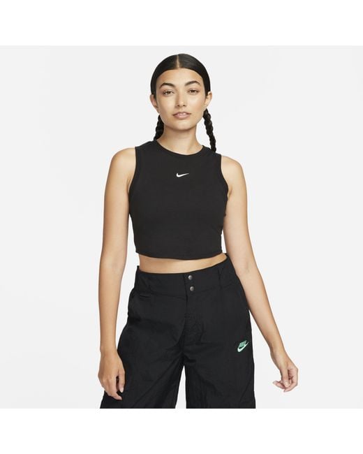 Nike Black Sportswear Chill Knit Tight Cropped Mini-Rib Tank Top