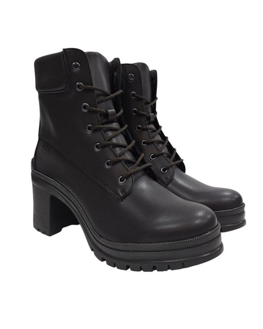 Jack Wills Black Premium Leather Block Heel Lace Up Ankle Boots