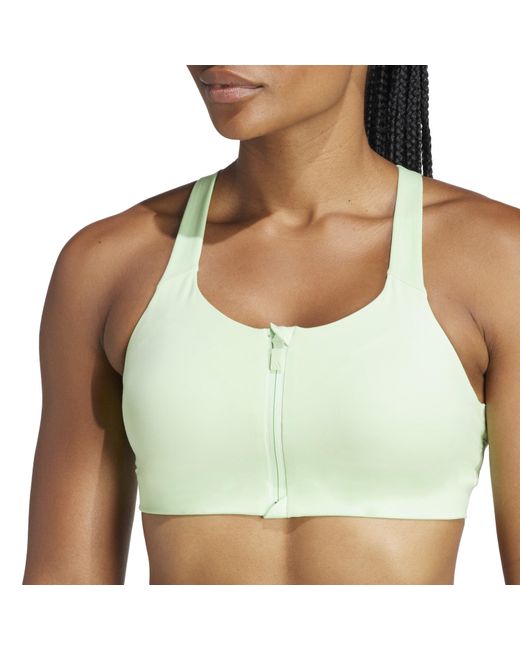 Adidas Green Tlrdim Lux Zipped Non Wired High Impact Sports Bra