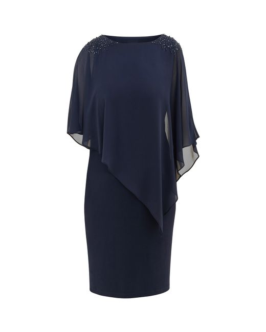 Gina Bacconi Blue Zenna Beaded Shoulder Chiffon Shift Dress
