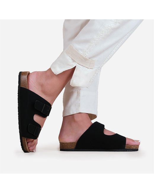 Where's That From Black Wheres Two-Strap Buckle Detail Flat Sandals