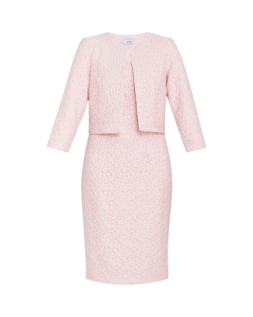 Gina Bacconi Pink Kathy Jacquard Shift Dress And Bolero