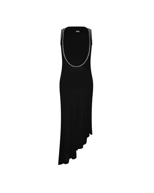 Off-White c/o Virgil Abloh Black Ribbed Semi-Sheer Backless Viscose Maxi Dress