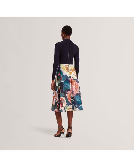 Ted Baker Blue Print Midi Tea Dress