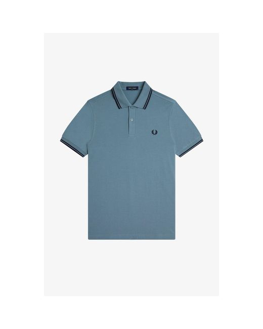 Fred Perry Blue Short Sleeve Twin Tipped Polo Shirt for men