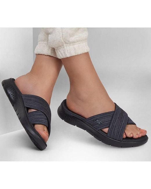 Skechers Black Crossband Memory Foam Flip Flops