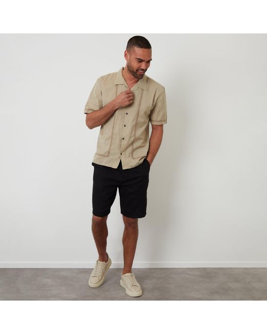 Threadbare Natural Linen Blend Lace Trim Relaxed Fit Shirt for men