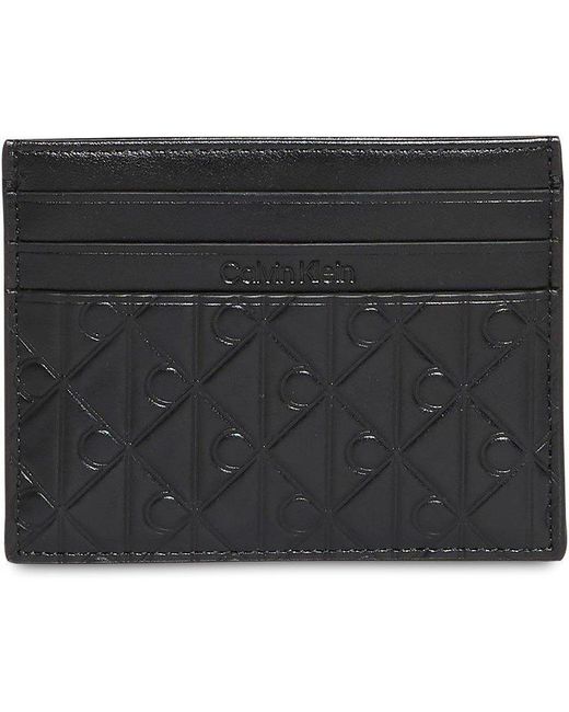 Calvin Klein Black Embossed Emblem Leather Card Holder for men