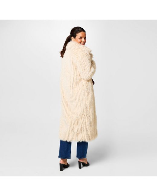 Biba Blue Clipped Longline Faux Fur Long Sleeve Button-Up Coat