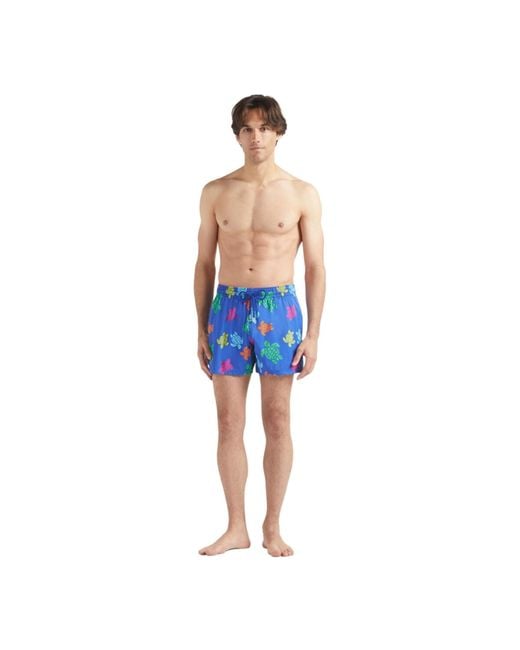 Vilebrequin Blue Moorise Swim Short Stretch Round Turtles Multicolored Flower Xl for men
