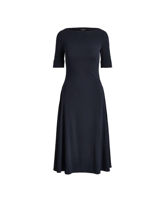 Ralph Lauren Blue Boat-Neck Jersey Midi Dress