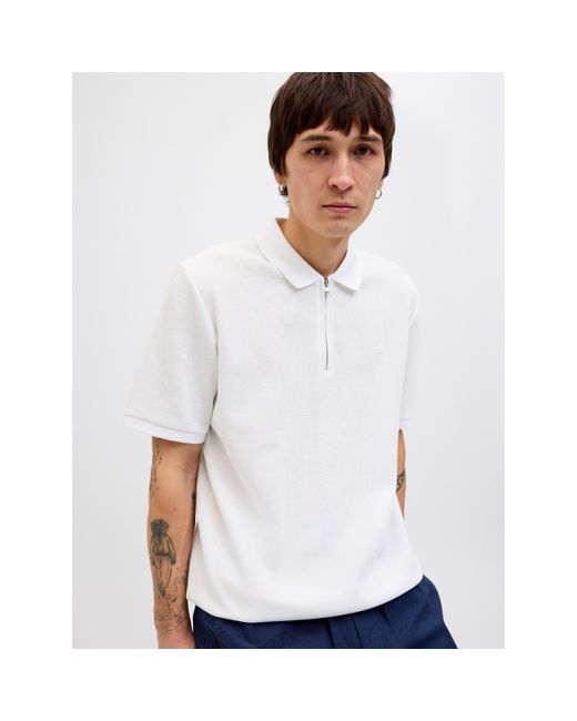 Jack & Jones White Austin Zip Polo for men