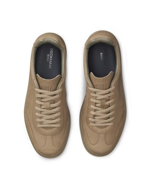 Boss Brown Zarek Double Breasted Leather Lace Up Low-Top Trainers for men